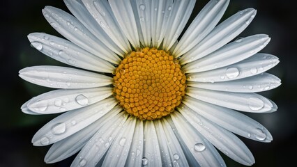 Canvas Print - A close up of a white daisy with water droplets on it, AI