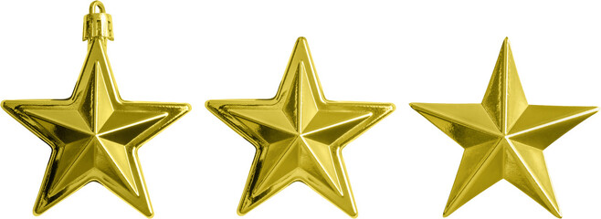 Wall Mural - Golden Christmas star ornament bauble set isolated on white background