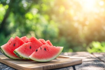 Wall Mural - watermelon on wooden table