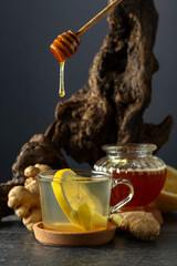 Wall Mural - Ginger tea with lemon and honey.