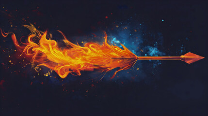 A fire arrow soaring through its path, a wooden arrow engulfed in flames.