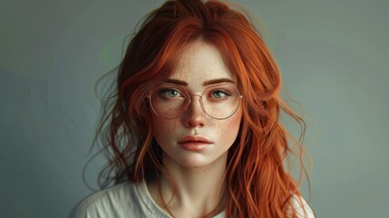 Wall Mural - Beautiful young woman with red hair and glasses