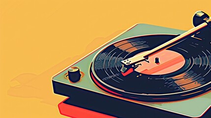 Vintage record player, retro design, illustration style.