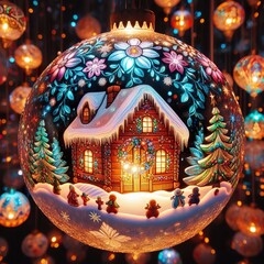 Wall Mural - Glowing luminescent christmas glass hanging round decorative colorful christmas light