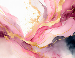Wall Mural - luxury background with pink ink waves and gold