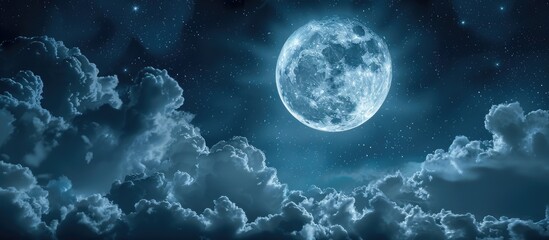 Wall Mural - moon shining bright in the night sky with clouds surrounding it providing a mystical atmosphere copy