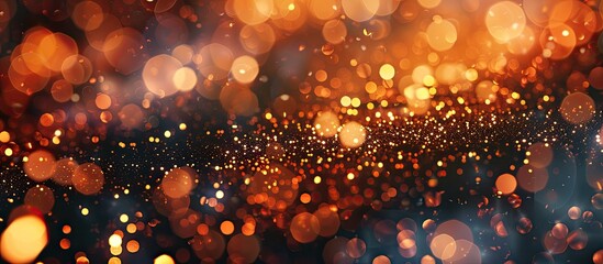 Canvas Print - A festive background with glittering golden orange and copper Christmas lights creating a sparkling bokeh effect in a copy space image