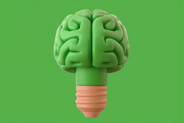 Canvas Print - Green Brain Light Bulb Creative Concept Art Modern Illustration Unique Design Innovation and Imagination