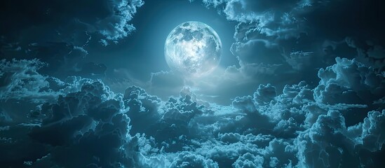 Wall Mural - moon shining bright in the night sky with clouds surrounding it providing a mystical atmosphere copy