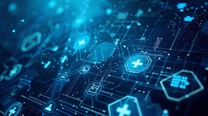 Poster - This digital representation showcases innovative healthcare tech and advanced data analytics in a modern setting