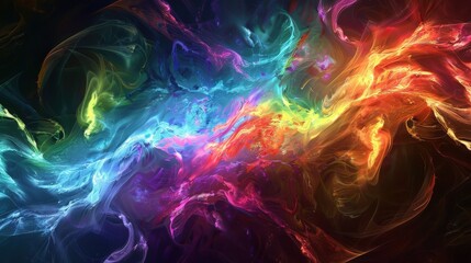 Poster - A dynamic display of colorful fractal flames radiates light and energy, creating an abstract masterpiece of swirling patterns and vibrant hues
