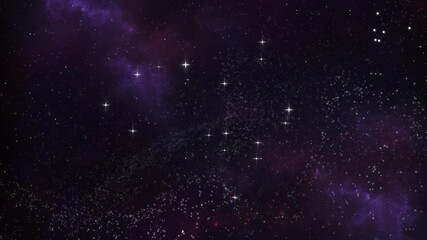 slowly orbiting a cluster of stars in space in front of a nebula background