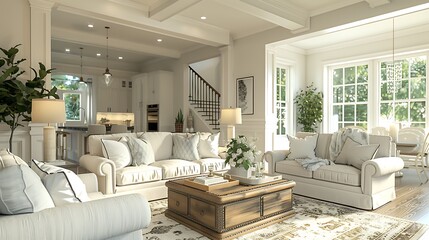 A transitional living room with a blend of modern and classic furniture, neutral color palette, soft textiles, elegant lighting, and a cozy, inviting atmosphere, hd quality, natural look.