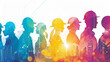 © Papisut - Silhouettes of diverse workers with data overlays