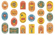 © Ekaterina Karikh - Groovy stickers set. Groovy hippie 70s stickers. Sticker pack in trendy retro style. Isolated vector illustration.
