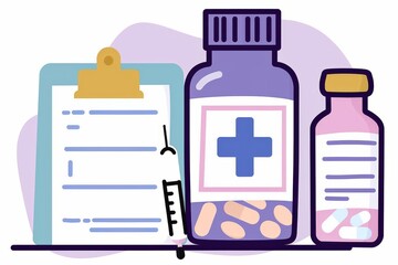 Canvas Print - Medical Supplies on Clipboard Creative Concept Art Modern Illustration Health and Wellness Pharmaceutical Design