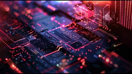 Poster - Experience the mesmerizing glow of circuit board patterns illuminated by vibrant colors in a stunning digital art display