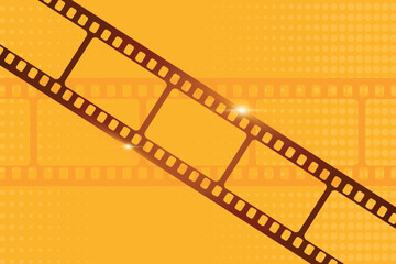Wall Mural - Pop art orange background with sparkling film strip. Cinema concept. Vector illustration