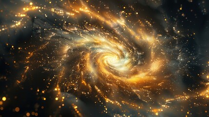 Poster - A vibrant fractal piece captures a swirling galaxy illuminated by golden and silver tones, evoking a sense of cosmic wonder and beauty