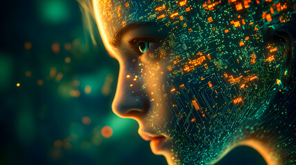 Poster - Mesmerizing Digital Landscape of Ethereal Data Particles Swirling in a Captivating Cyber Matrix  Futuristic sci fi inspired abstract showcasing a dynamic