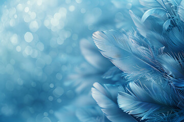 Aufkleber - abstract white feathers on a soft blue background, monochrome, blurred, concept for design elements template in the style of copy space.