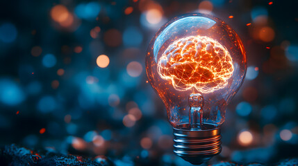 Poster - Glowing Illuminated Brain   Conceptual Representation of Innovative Thinking and Creativity  Symbolic image depicting the power of the human mind intellectual capacity