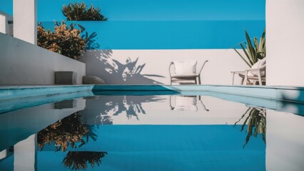 Wall Mural - A pool with chairs and a chair in the middle of it, AI