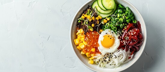 Poster - Image of a poke bowl on a white backdrop with copy space