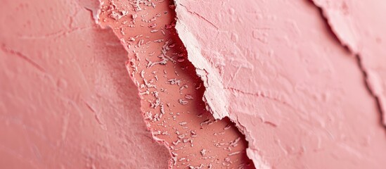 Wall Mural - Close up of dense coral cardboard revealing a textured image of old light pink paper providing a suitable copy space image