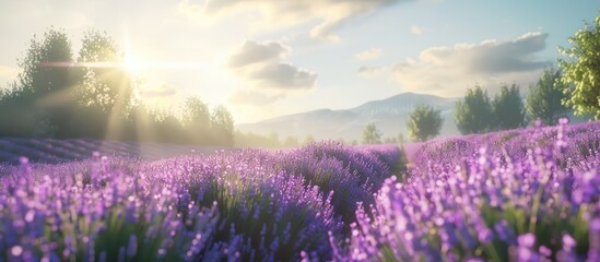 Canvas Print - Copy space image of eco farmed lavender in the summer sunlight landscape