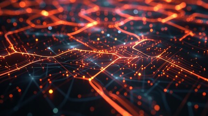 Poster - A vibrant fractal grid illuminates the dark background with intricate connections between nodes, showcasing a mesmerizing play of light