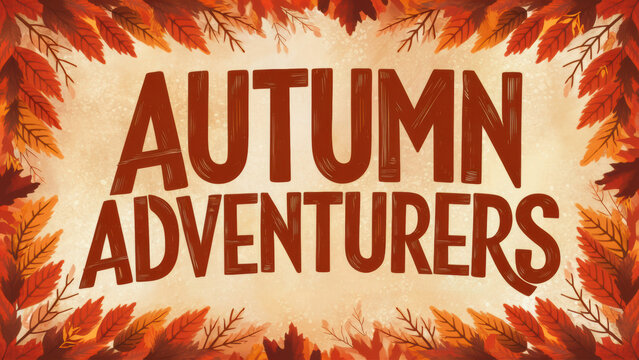A picture of a poster with the words autumn adventures, AI