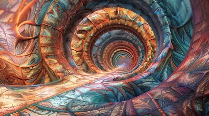 Poster - A swirling fractal tunnel draws the observer deeper into its intricate patterns and vibrant colors, creating a captivating visual experience