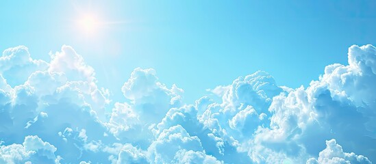 Poster - Sunny summer day with blue sky and puffy white clouds providing a blank backdrop for a copy space image