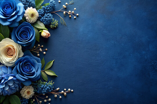 wedding invitation and deep blue background generative AI. 