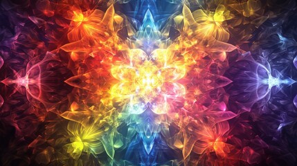 Poster - A captivating fractal pattern reveals a kaleidoscope of symmetrical shapes in vibrant colors radiating from the center, creating a mesmerizing visual experience