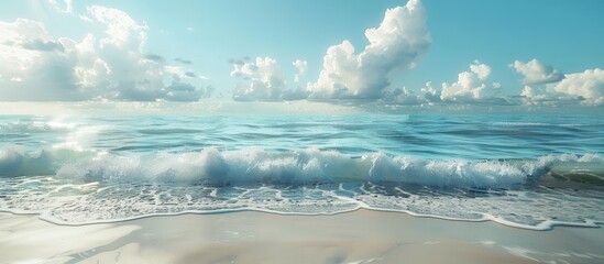 Wall Mural - Background featuring a serene ocean with a sandy beach and ample copy space image