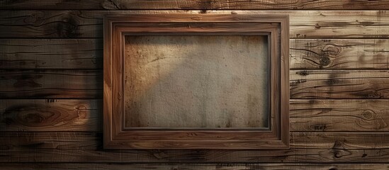 Sticker - Copy space image with a wooden frame on a textured wood wall background perfect for design purposes