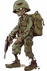 A zombie soldier with a backpack and a gun