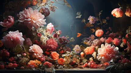 Canvas Print - A Still Life of Flowers in a Dramatic Setting