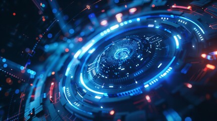 Poster - A futuristic digital hub symbolizes advanced technology and cyberspace concepts with glowing network vibes