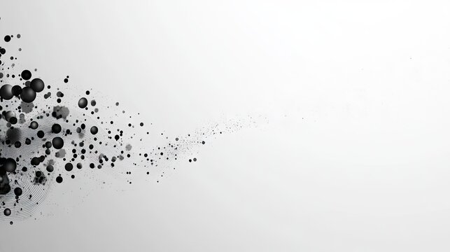A minimalistic abstract background featuring dots and lines in monochrome, leaving a clean space on the right for text.