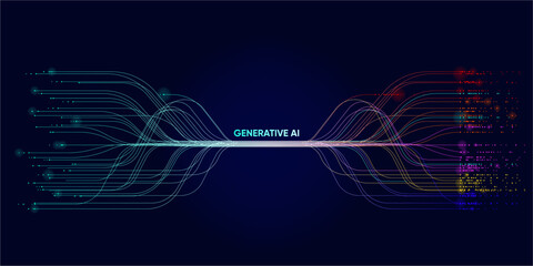 Fototapete - Illustration of abstract stream. Artificial intelligence. Big data, technology, AI, data transfer, data flow, large language model, generative AI