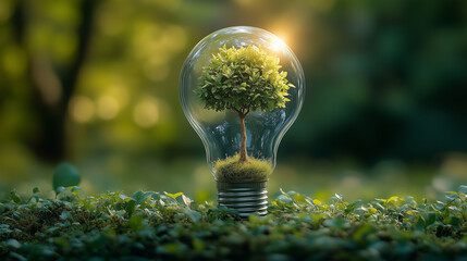 A tree is inside a light bulb