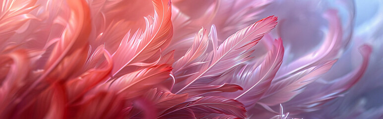 Wall Mural - Beautiful abstract background with soft pink and red lines resembling feathers, light colors, resembling macro photography, blurred edges, high resolution, high detail, high quality.