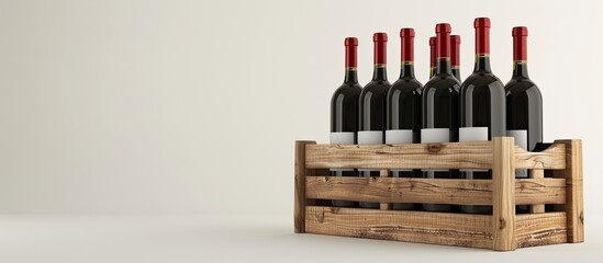 Poster - Wooden gift box with wine bottles displayed against a white background with ample copy space image