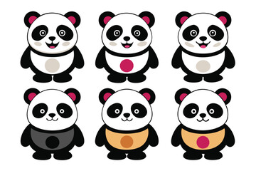 Wall Mural - Six Cartoon Pandas with Different Colored Patches on Their Bellies