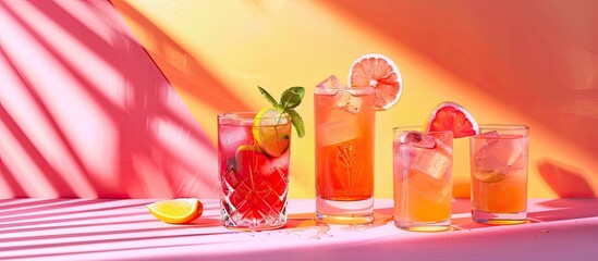 Poster - Pictures of cocktails and drinks against a vibrant sunny copy space image