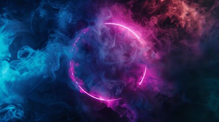 Poster - A mesmerizing abstract image that beautifully showcases colorful smoke alongside glowing neon circular patterns