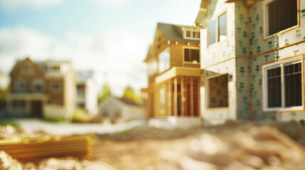 Blurred background of construction site with houses under development